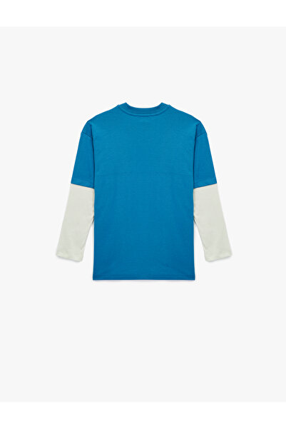 Koton Βαμβακερό μπλουζάκι με μακρυμάνικο λαιμόκοψη