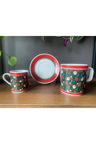 FERMATO New Year-Santa Claus Model 6 Piece Set of 2 Person Mug and Turkish Co...