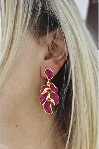 mos&more Burgundy Leaf Model Women's Earrings