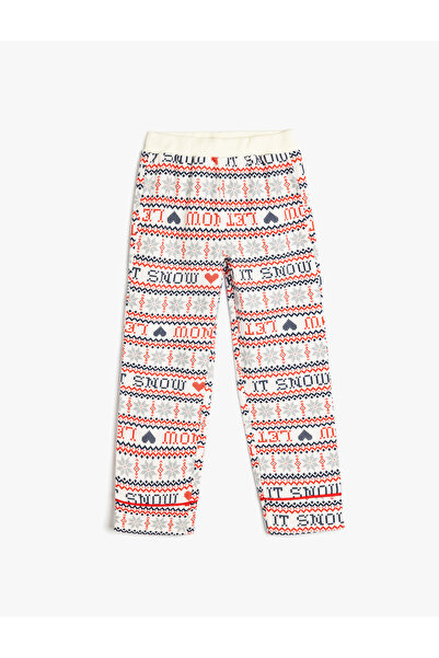 Koton Christmas Patterned Cotton Pajama Bottoms with Elastic Waist