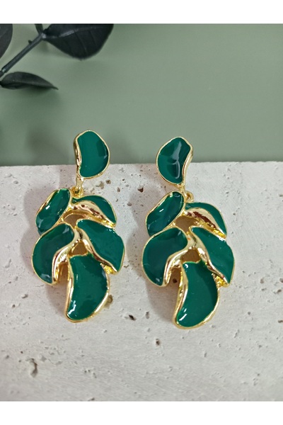 mos&more Green Leaf Model Women's Earrings