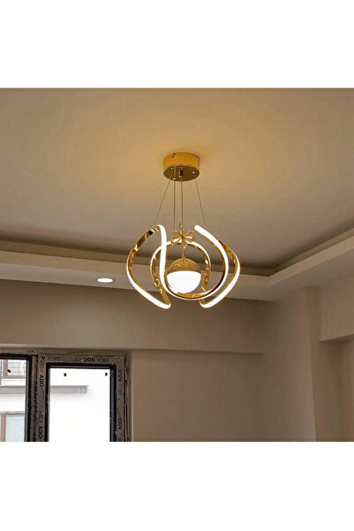 Akgül Tek Toplu Gold Kaplamalı 3 Renk Ledli Avize