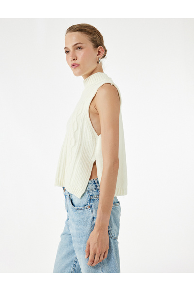 Koton High Neck Sleeveless Patterned Knitwear Sweater