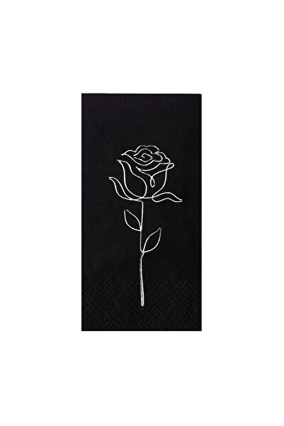 Story 33X33 cm Silver Foil Rose Patterned 16-Piece 1/8 Fold Black Colored Paper Napkins