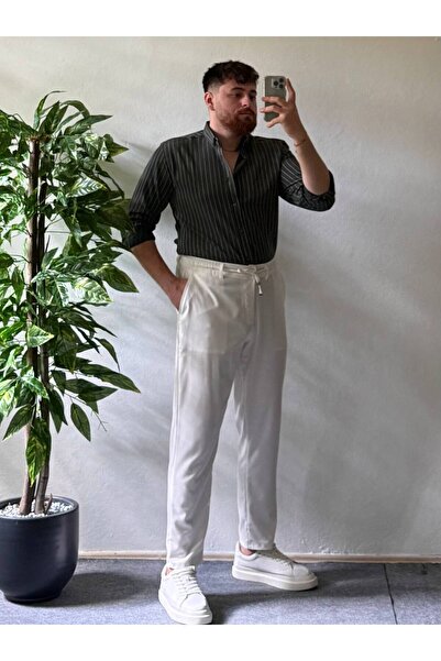 Arvens Khaki White Striped Modal Fabric Shirt Top Quality Fabric Can Be Combined Women's Unisex