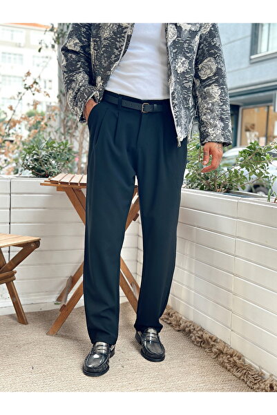 manch collection Pileli Baggy Kumaş Pantolon Siyah