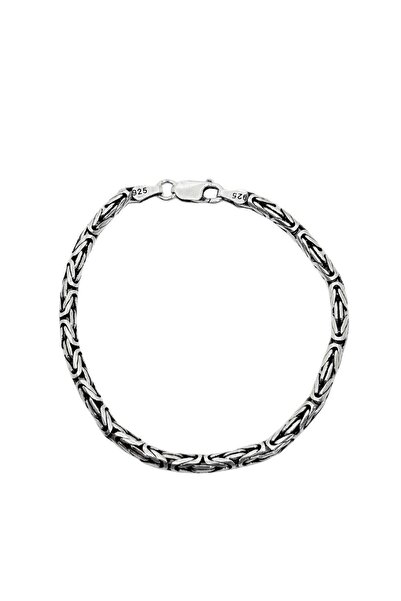 oya silver Yuvarlak Gümüş Kral Erkek Zincir Bileklik 4mm