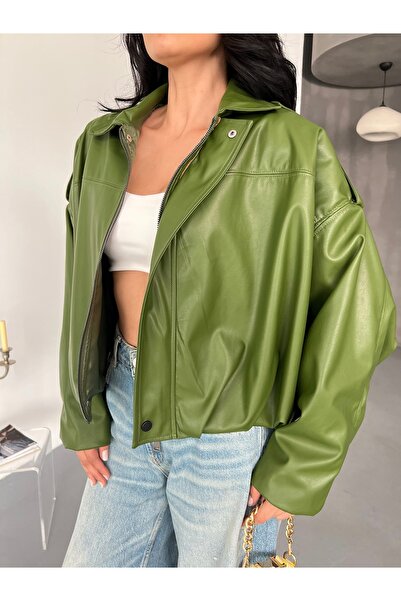 LB Laluna Butik Jachetă bomber oversize din piele pentru femei