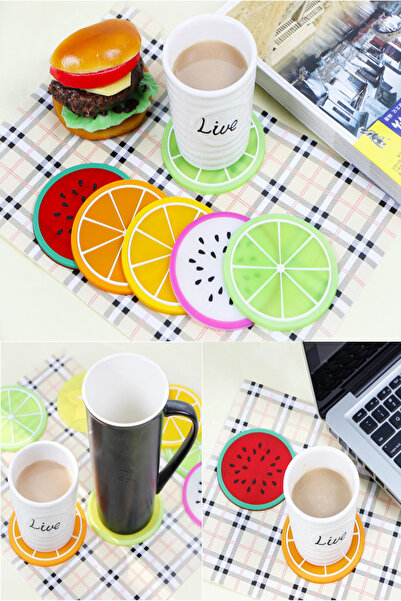 TİNEKE 5-Piece Silicone Coaster Fruit Shape Non-Slip Pad Mat Mug Tea Coffee Cup Holder Work Table