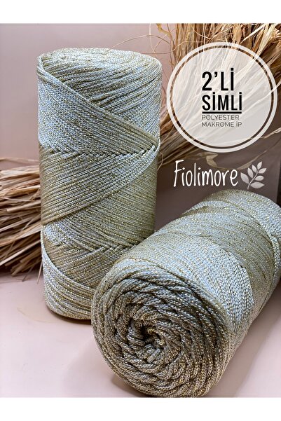 Fiolimore 2'Li Premium Simli Polyester Makrome İp 2 mm (400 Gram-460 M) Supla Çanta Örgü İpi 1.Kalite