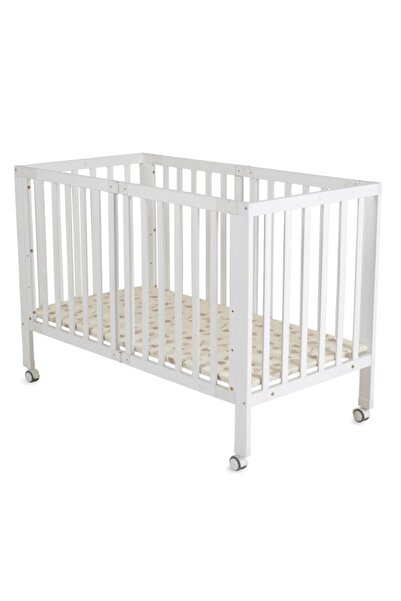 Cangaroo Foldable Wooden Baby Crib Nova White 120x60 cm, with 3 Mattress Levels and Brakes