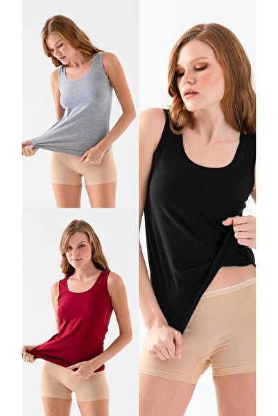 SATENIA LINGERIE Γυναικείο μαύρο μπορντό γκρι 3-συσκευασία με φαρδύ λουράκι λύκρα εσώρουχο