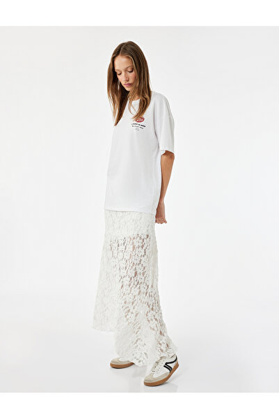 Koton Asymmetrical Midi Length High Waist Lace Skirt
