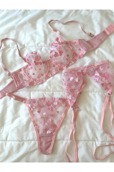 Feruzdesign Heart Pink Underwire 3-Piece Bra Set