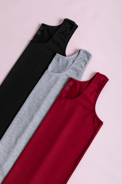 SATENIA LINGERIE Women's Black Burgundy Gray 3-Pack Wide Strap Lycra Tank Top