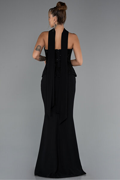 Abiyefon Siyah Pullu Straplez Peplum Kesim Uzun Abiye Elbise ABU5320