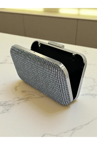 Biçanta Anthracite Gray Platinum Color Glitter Wire Wrapping Women's Evening Dress Bag Wedding Engagement Graduation