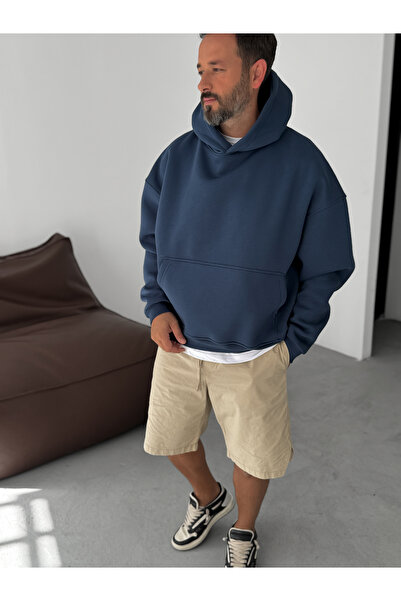 BYBASICMAN Lacivert Basic Kapüşonlu Sweatshirt JJ-163