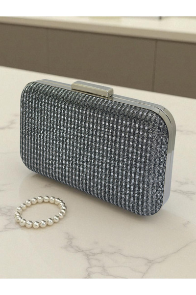 Biçanta Anthracite Gray Platinum Color Glitter Wire Wrapping Women's Evening Dress Bag Wedding Engagement Graduation