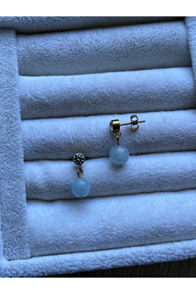 Pel Design أقراط من حجر الأكوامارين الفولاذي بلون ذهبي مصنوعة يدويًا