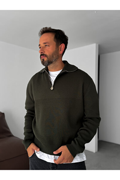 BYBASICMAN Khaki Half Zip Knitwear Sweatshirt G-18130