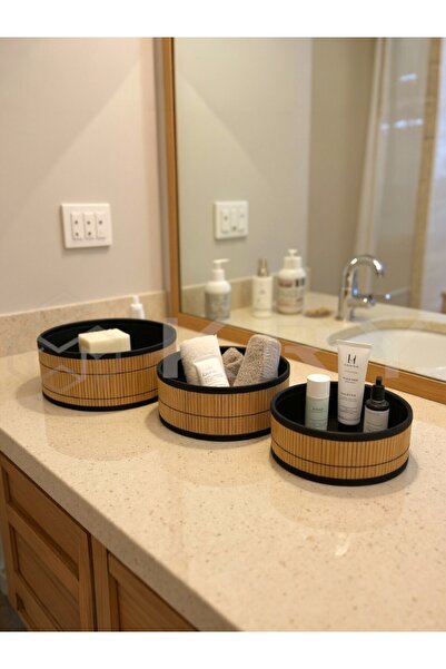 KRY YUVARLAK 3lü Bambu Banyo Düzenleyici Seti – Sabunluk, Havluluk, Organizer