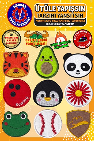 Embory Ütü ile Yapışan Arma Yama, Karışık Set-2 (9 ADET) Ütüyle Yapışan Nakış...