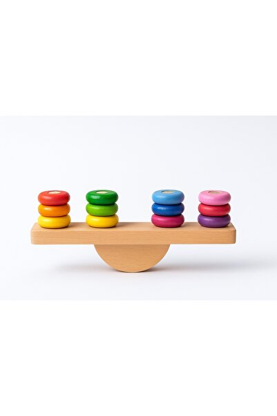 HOBBY HOUSE Wooden Montessori Balance Game Educational Set with Colored Rings