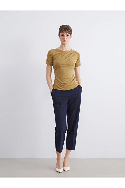 LC Waikiki Lcwaikiki Classic Yellow Crew Neck Drawstring Modal Blend Blouse