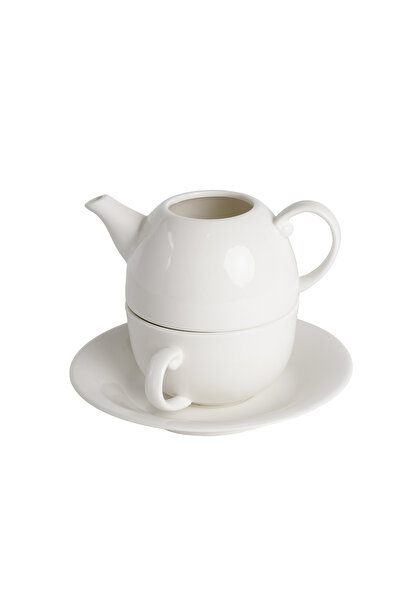 SQUALO Squalo - Porcelain Teapot with Cup and Saucer, Modern Model, White - 250 ml