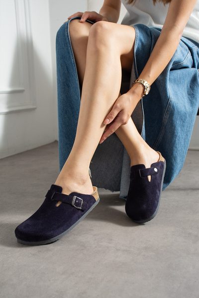 Uniqueqoop Oslo Genuine Leather Cork Sole Orthopedic Unisex Slippers