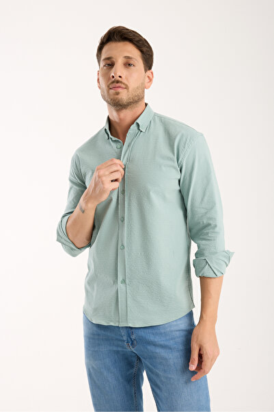 jack carisma СВІЖО-ЗЕЛЕНА ОВЕРСІЗНА СОРОЧКА З ЛІКРОВОЮ СТРУКТУРОЮ