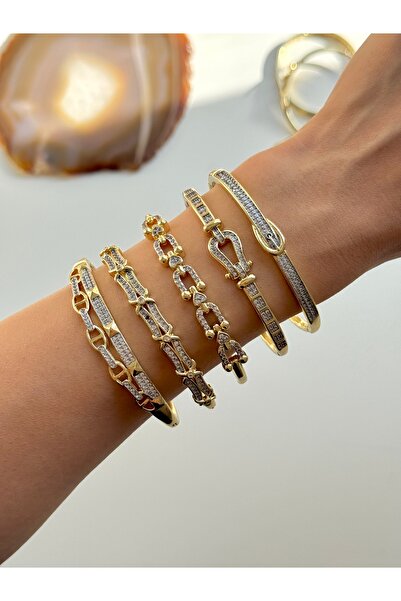 YOUES JEWELRY 316L Çelik VIP SERİ 14K Altın Renk Minimal Taşlı Kelepçe Bilezik Kadın Erkek Unisex Bileklik