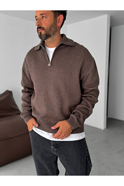 BYBASICMAN Brown Half Zip Knitwear Sweatshirt G-18130