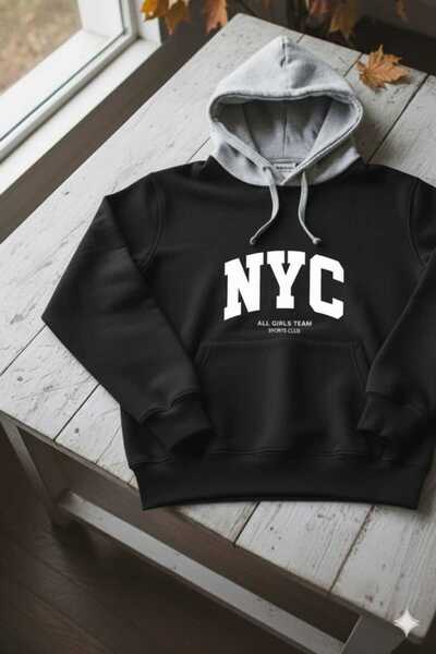 COHERENT Unisex Men/Women Nyc Colorful Custom Printed Cotton Oversize Hooded Sweatshirt