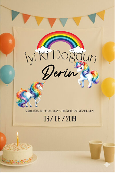 Jozia Kişiye Özel Doğum Günü Duvar Flaması Duvar Süsü Parti Flaması Duvar Halısı