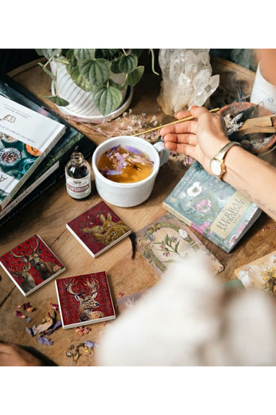 arslart Red Carpet Gazelle Deer Themed Natural Stone Coasters, Home Office De...