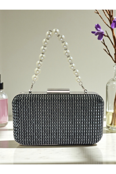 Biçanta Black Silver Color Pearls Handle Glitter Wire Wrapping Women Evening Dress Bag Wedding Engagement Graduation