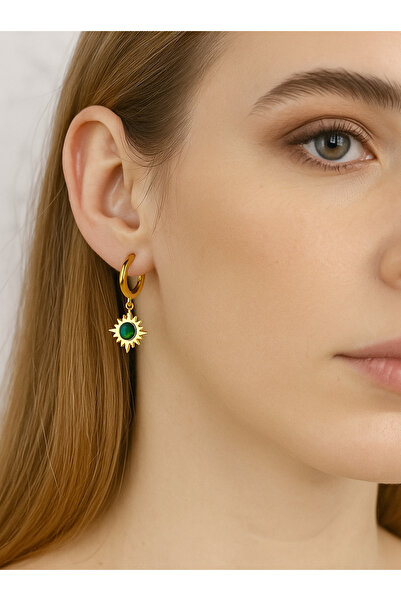 stainless steell Yeşil Taşlı Zarif Vintage Güneş Küpe