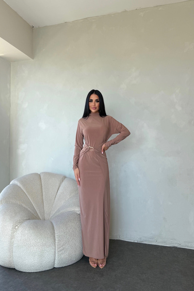 LİLA İSTANBUL Crew Neck Buckle Detailed Special Design Dress