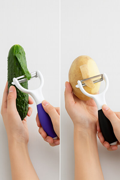 Funny Life Tombul Soyacak Renkli Saplı Çelik Lazer Kesim Patates Sebze Soyacağı Julyen Soyacak