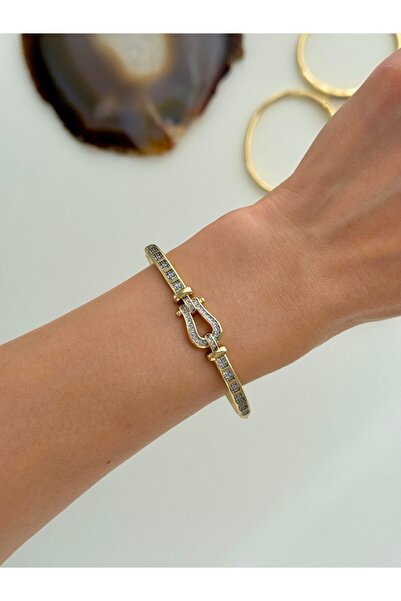 YOUES JEWELRY 316L Çelik VIP SERİ 14K Altın Renk Minimal Taşlı Kelepçe Bilezi...