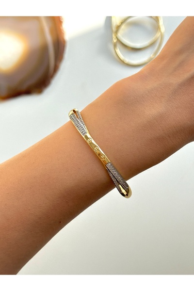 YOUES JEWELRY 316L Çelik VIP SERİ 14K Altın Renk Minimal Taşlı Kelepçe Bilezi...