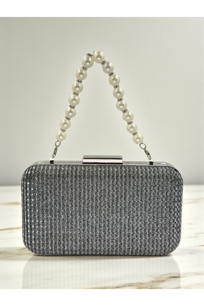 Biçanta Anthracite Gray Platinum Color Glitter Wire Wrapping Women's Evening Dress Bag Wedding Engagement Graduation