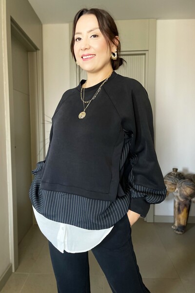 Butik Didem Sakinci Gömlek Detaylı Yumuşak Dokulu Tasarım Sweatshirt Eşofman ...