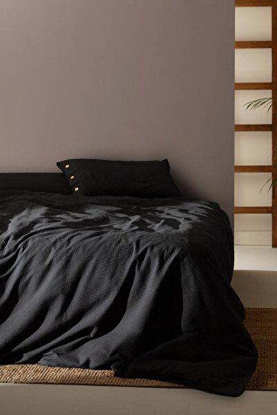 Madame Coco Linda Single Washable Seersucker Duvet Cover Set - Black