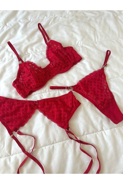 Feruzdesign Emilly Red Underwire 3-Piece Bra Set