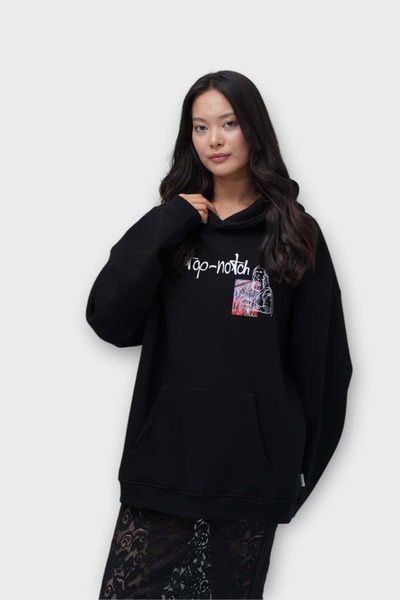 Saw Top Notch Oversize Hoodie - 100% Cotton - Black