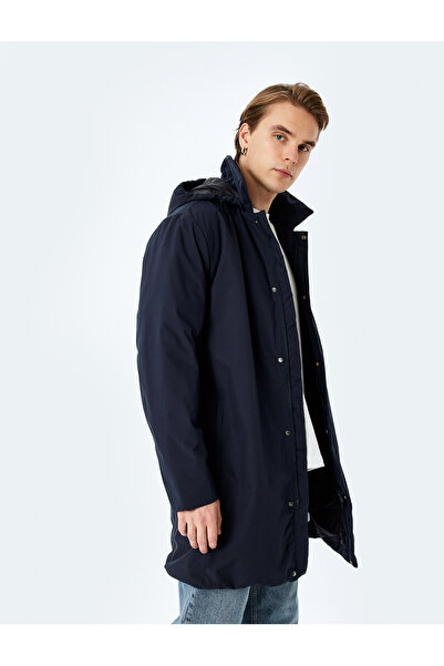 Koton Zippered Slim Fit Detachable Hooded Raincoat Coat