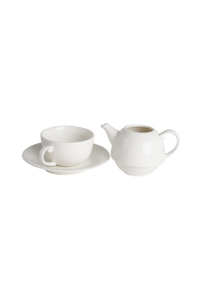 SQUALO Squalo - Porcelain Teapot with Cup and Saucer, Modern Model, White - 250 ml